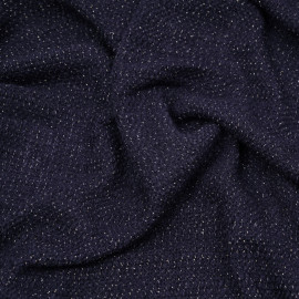 tissu maille tricoté bleu marine et fil lurex or  - pretty mercerie - mercerie en ligne