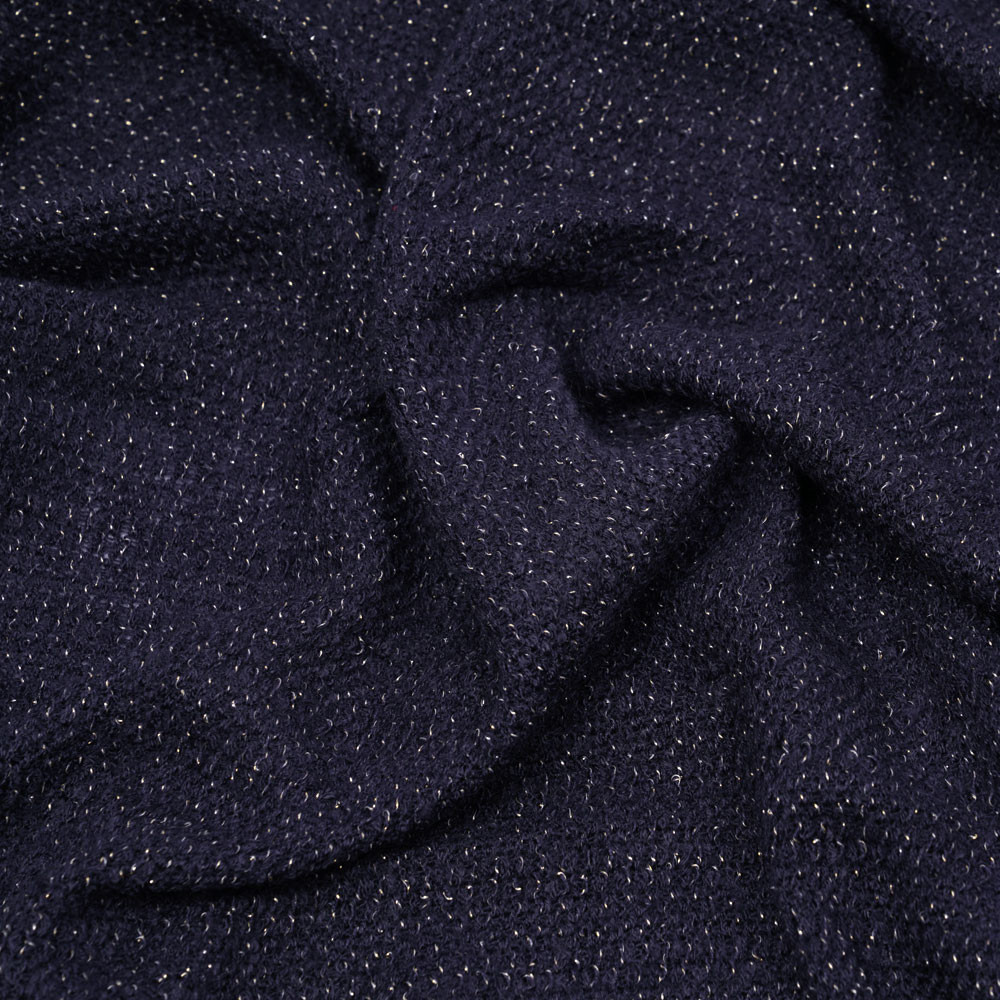 tissu maille tricoté bleu marine et fil lurex or  - pretty mercerie - mercerie en ligne