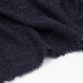tissu maille tricoté bleu marine et fil lurex or  - pretty mercerie - mercerie en ligne