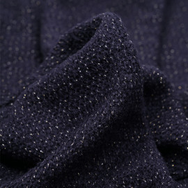 tissu maille tricoté bleu marine et fil lurex or  - pretty mercerie - mercerie en ligne
