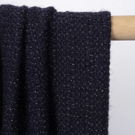 tissu maille tricoté bleu marine et fil lurex or  - pretty mercerie - mercerie en ligne