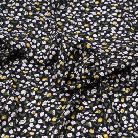 Tissu viscose bleu marine à motif petites fleurs jaunes  - pretty mercerie - mercerie en ligne