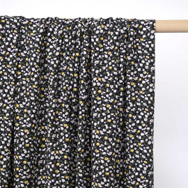 Tissu viscose bleu marine à motif petites fleurs jaunes  - pretty mercerie - mercerie en ligne