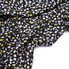 Tissu viscose bleu marine à motif petites fleurs jaunes  - pretty mercerie - mercerie en ligne