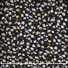Tissu viscose bleu marine à motif petites fleurs jaunes  - pretty mercerie - mercerie en ligne