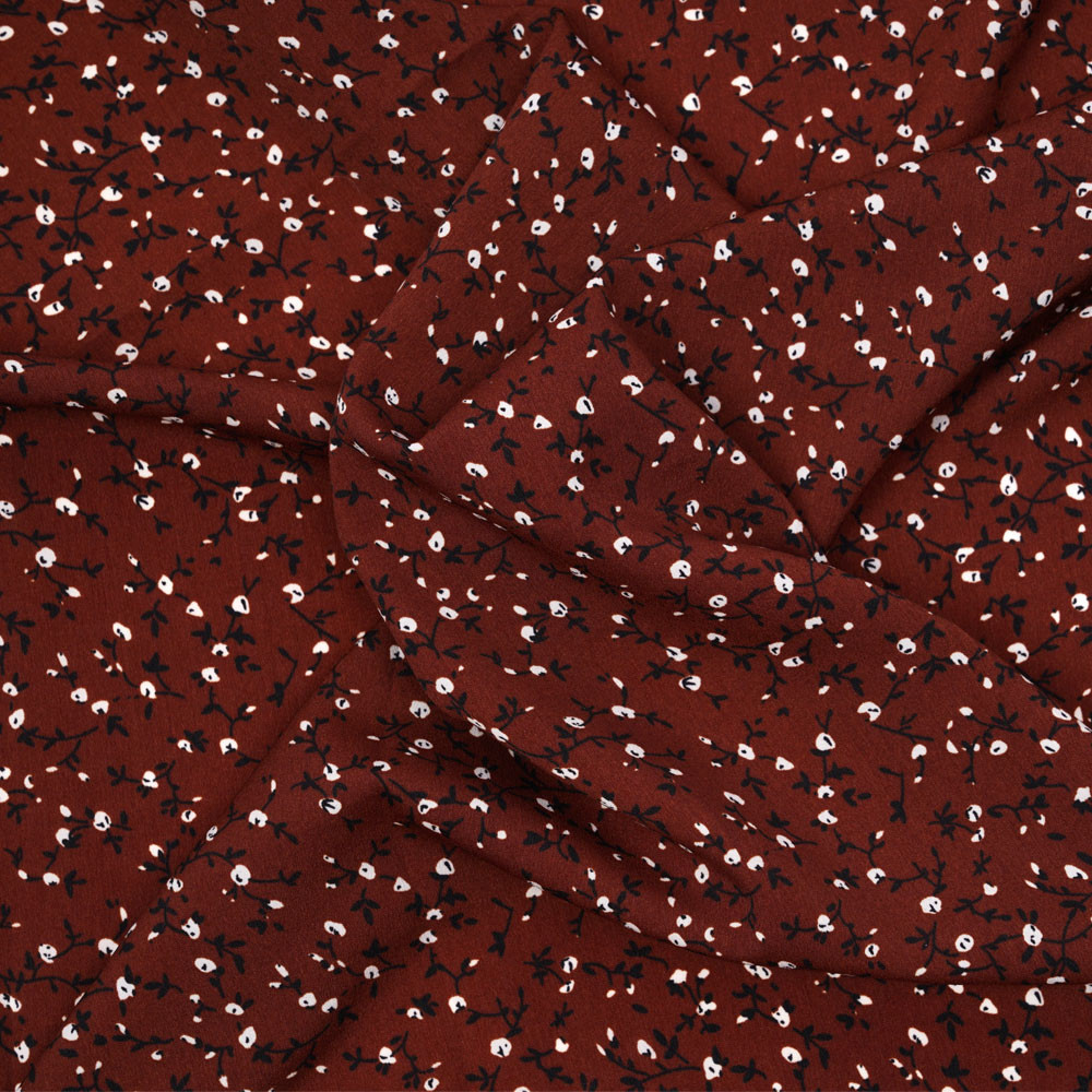 Tissu henna à motif fleuri noir et blanc - Pretty mercerie - mercerie en ligne
