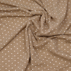 Tissu jersey praline à motifs petits pois blanc - pretty mercerie - mercerie en ligne