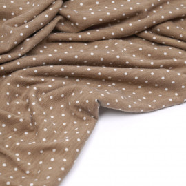 Tissu jersey praline à motifs petits pois blanc - pretty mercerie - mercerie en ligne