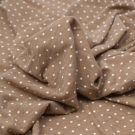 Tissu jersey praline à motifs petits pois blanc - pretty mercerie - mercerie en ligne
