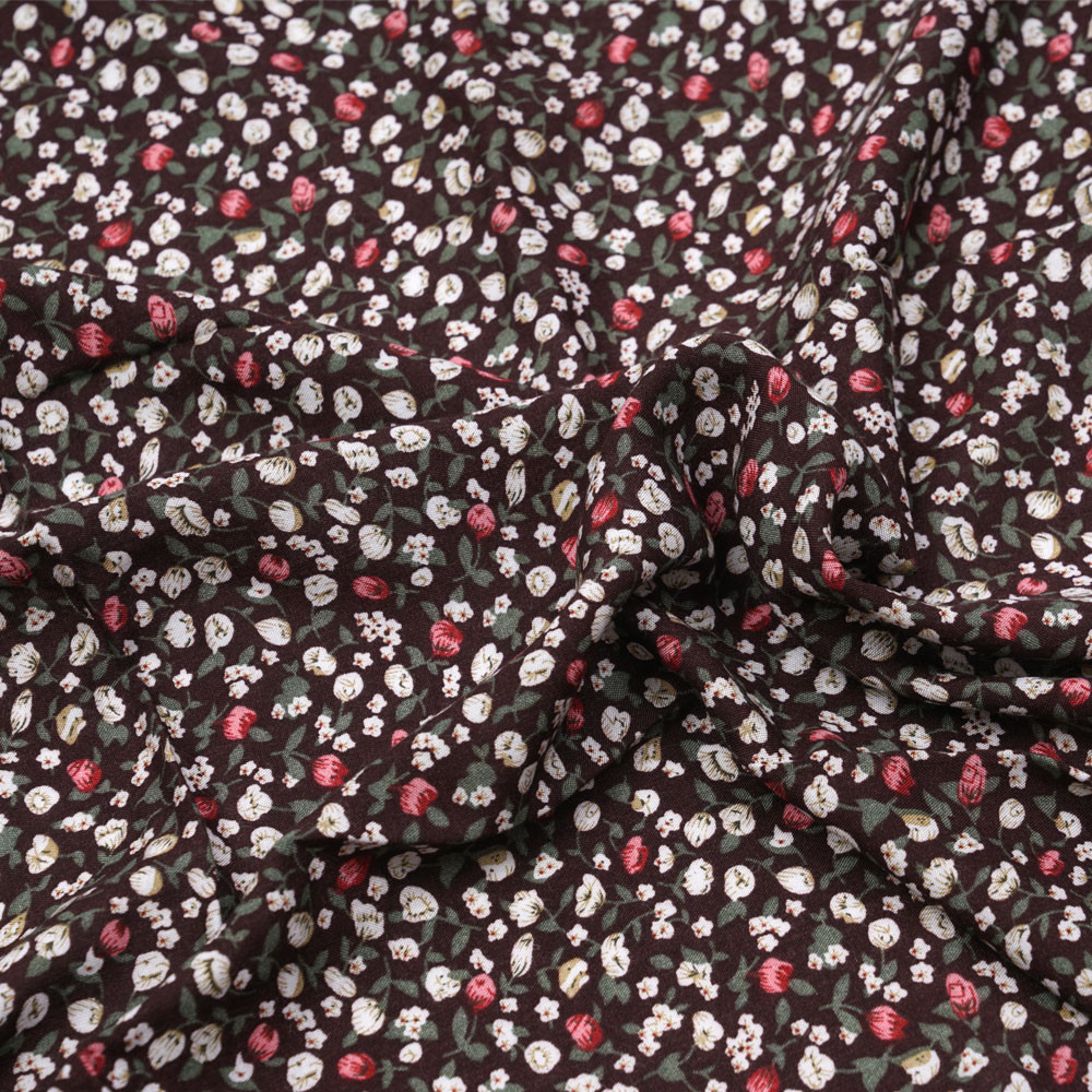 Tissu viscose hot chocolate à motif petites fleurs roses et blanches - pretty mercerie - mercerie en ligne