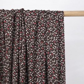 Tissu viscose hot chocolate à motif petites fleurs roses et blanches - pretty mercerie - mercerie en ligne