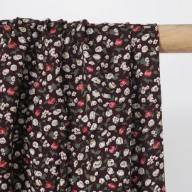 Tissu viscose hot chocolate à motif petites fleurs roses et blanches - pretty mercerie - mercerie en ligne