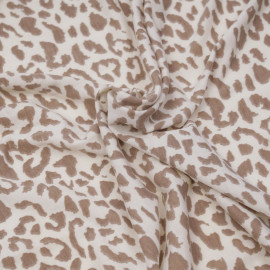 Tissu jersey chocolat blanc à motifs léopard beige - pretty mercerie - mercerie en ligne
