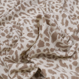 Tissu jersey chocolat blanc à motifs léopard beige - pretty mercerie - mercerie en ligne