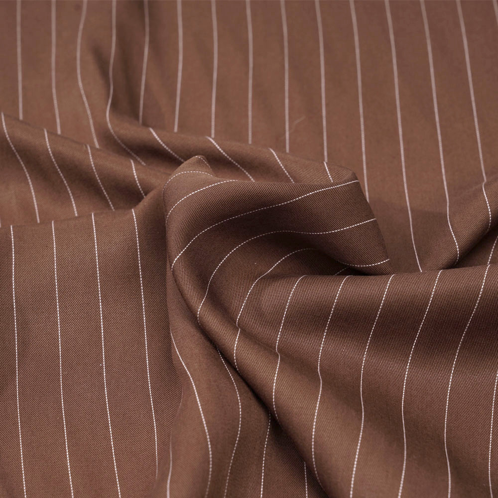 Tissu tencel sergé noisette à motif rayures pointillés blanches - pretty mercerie - mercerie en ligne
