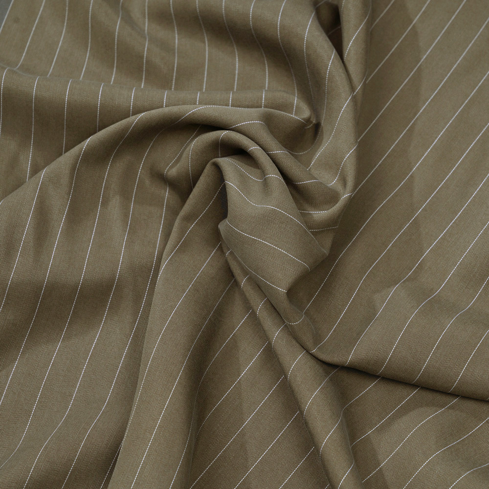 Tissu tencel sergé olive à motif rayures pointillés blanches - pretty mercerie - mercerie en lign