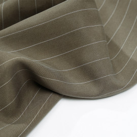 Tissu tencel sergé olive à motif rayures pointillés blanches - pretty mercerie - mercerie en lign