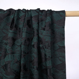 Tissu jacquard noir à motif feuilles vertes et noires  - pretty mercerie - mercerie en ligne