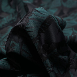 Tissu jacquard noir à motif feuilles vertes et noires  - pretty mercerie - mercerie en ligne