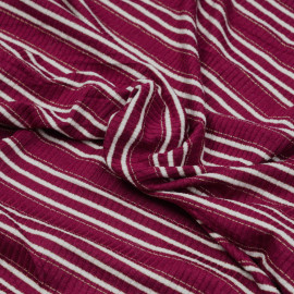 Tissu jersey viscose côtelé et rayé beaujolais, blanc et fil lurex or - pretty mercerie - mercerie en ligne
