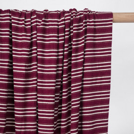 Tissu jersey viscose côtelé et rayé beaujolais, blanc et fil lurex or - pretty mercerie - mercerie en ligne