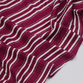 Tissu jersey viscose côtelé et rayé beaujolais, blanc et fil lurex or - pretty mercerie - mercerie en ligne