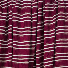 Tissu jersey viscose côtelé et rayé beaujolais, blanc et fil lurex or - pretty mercerie - mercerie en ligne