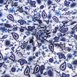 TISSU COTON IMPRIMÉ ANCRE BLEU & BLANC X 10CM