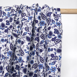 TISSU COTON IMPRIMÉ ANCRE BLEU & BLANC X 10CM