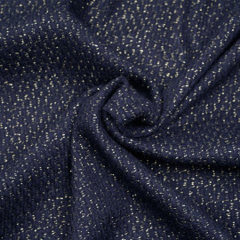 tissu lainage tricoté bleu et fil lurex or - pretty mercerie - mercerie en ligne