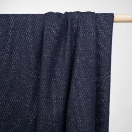 tissu lainage tricoté bleu et fil lurex or - pretty mercerie - mercerie en ligne