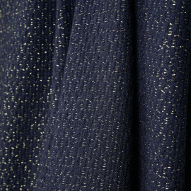 tissu lainage tricoté bleu et fil lurex or - pretty mercerie - mercerie en ligne