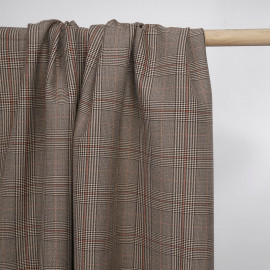 Tissu Prince de Galles marron, beige et orange rust - pretty  mercerie - mercerie en ligne