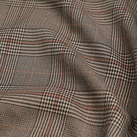 Tissu Prince de Galles marron, beige et orange rust - pretty  mercerie - mercerie en ligne