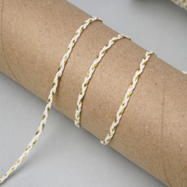 Galon tressé 6 brins blanc et fil métallique or 3mm - pretty mercerie - mercerie en ligne