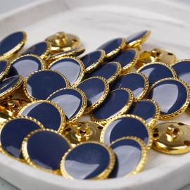 Bouton métal à queue bleu marine liseré tressé doré 23 mm - pretty mercerie - mercerie en ligne