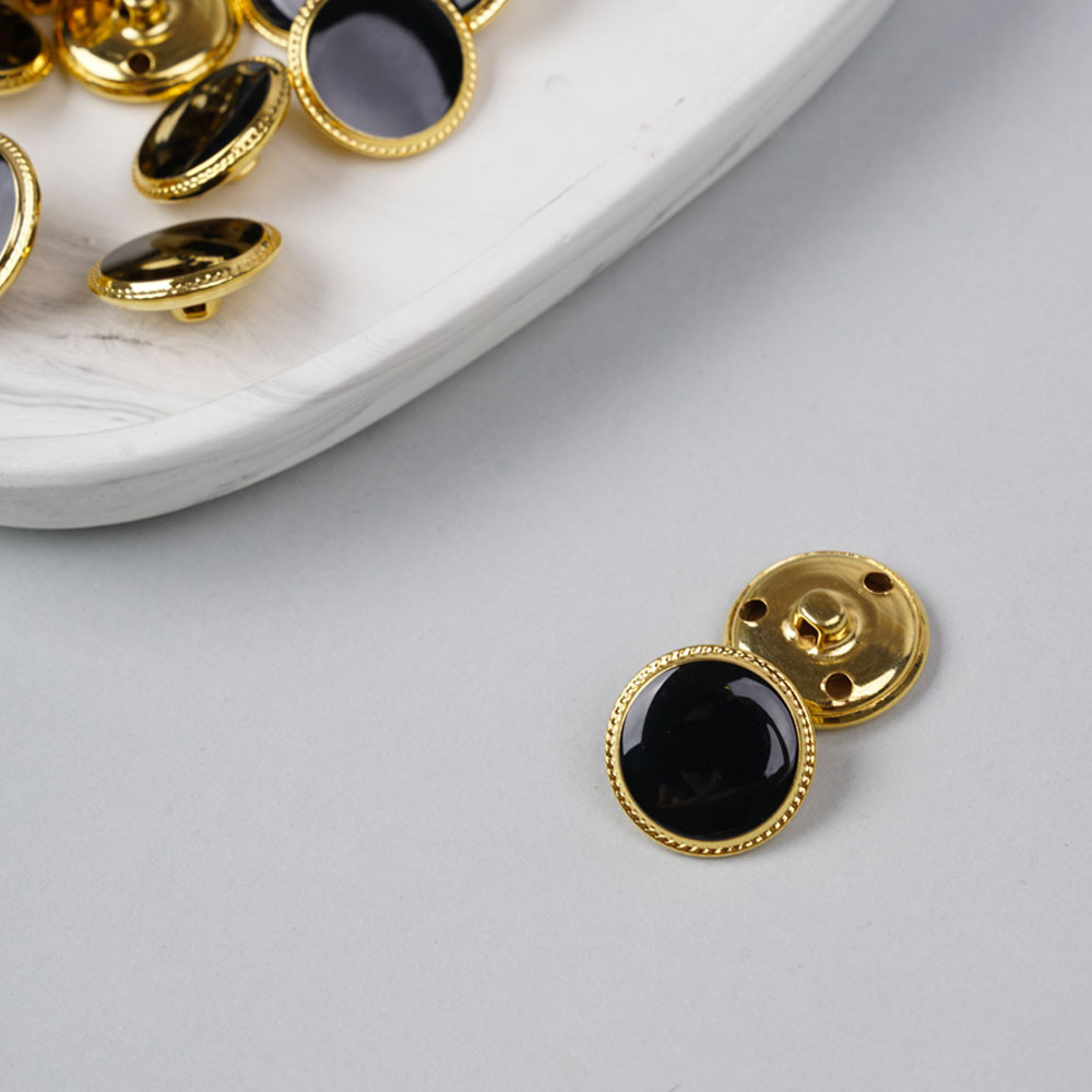 Bouton métal à queue noir liseré tressé doré 19 mm - pretty mercerie - mercerie en ligne
