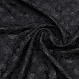 Tissu jacquard noir satiné à motif éventail - pretty mercerie - mercerie en ligne