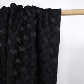 Tissu jacquard noir satiné à motif éventail - pretty mercerie - mercerie en ligne