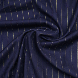 Tissu flanelle bleu marine à motif rayure lurex or - mercerie en ligne - pretty mercerie