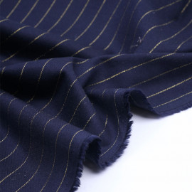 Tissu flanelle bleu marine à motif rayure lurex or - mercerie en ligne - pretty mercerie