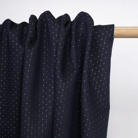 Tissu jacquard bleu nuit à motif nid d'abeille et points dorés - pretty mercerie - mercerie en ligne