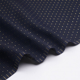 Tissu jacquard bleu nuit à motif nid d'abeille et points dorés - pretty mercerie - mercerie en ligne