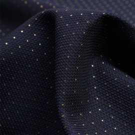 Tissu jacquard bleu nuit à motif nid d'abeille et points dorés - pretty mercerie - mercerie en ligne