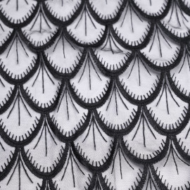 Tissu mousseline noir à motif éventail brodé  - pretty mercerie - mercerie en ligne