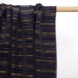 Tissu plissé bleu satiné à motif imprimé doré - mercerie en ligne - pretty mercerie 