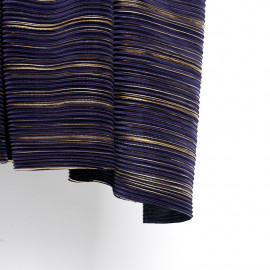 Tissu plissé bleu satiné à motif imprimé doré - mercerie en ligne - pretty mercerie 