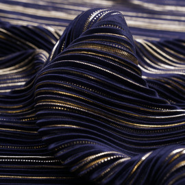 Tissu plissé bleu satiné à motif imprimé doré - mercerie en ligne - pretty mercerie 