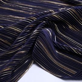 Tissu plissé bleu satiné à motif imprimé doré - mercerie en ligne - pretty mercerie 
