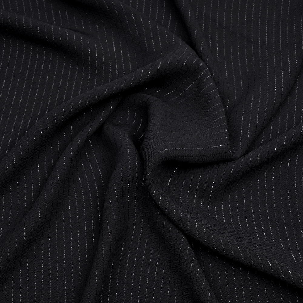 Tissu crêpe noir à rayures lurex noir  - pretty mercerie - mercerie en ligne